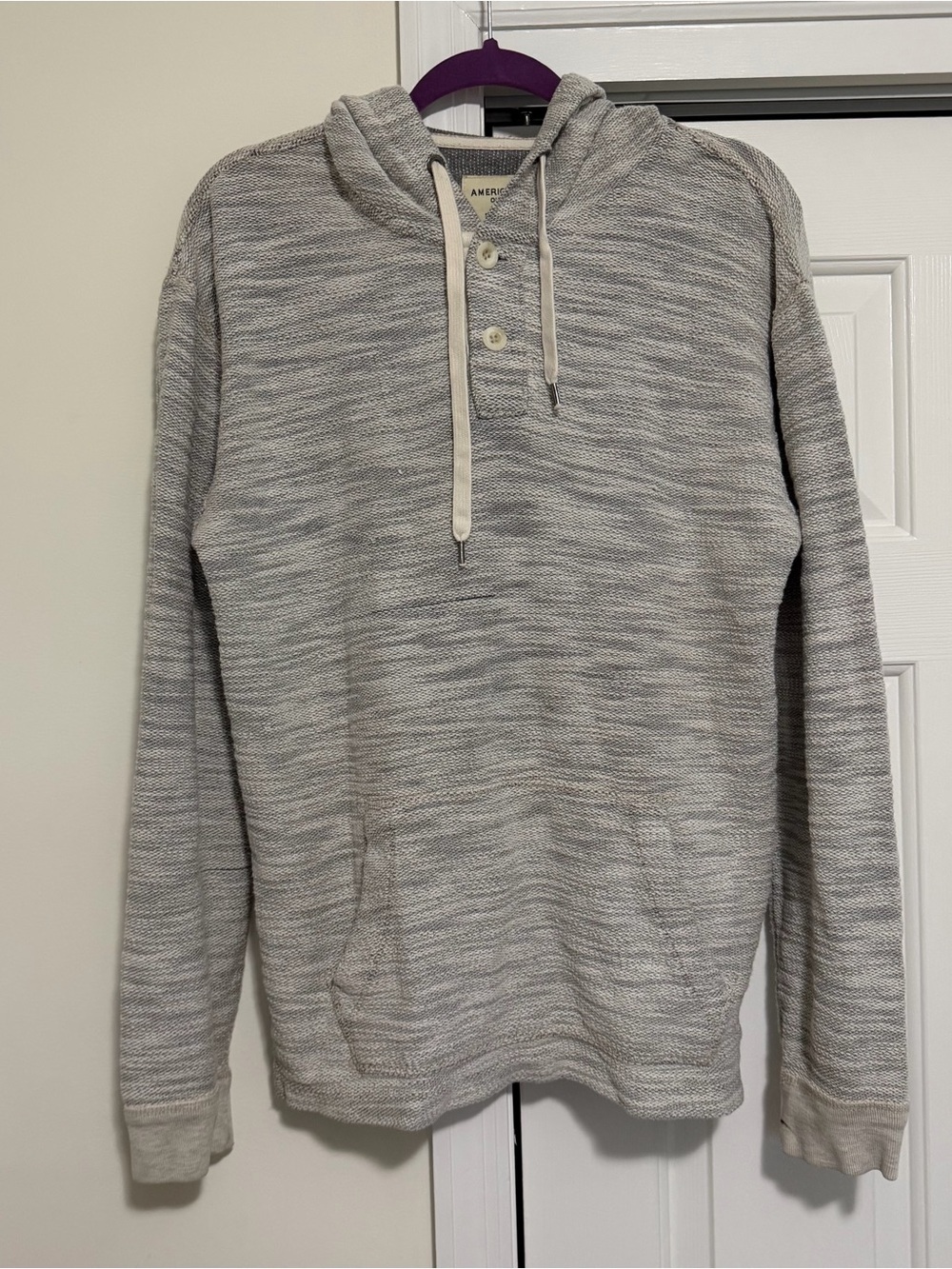 American Eagle Hooded Gray Cream Lightweight Rugby Size Medium